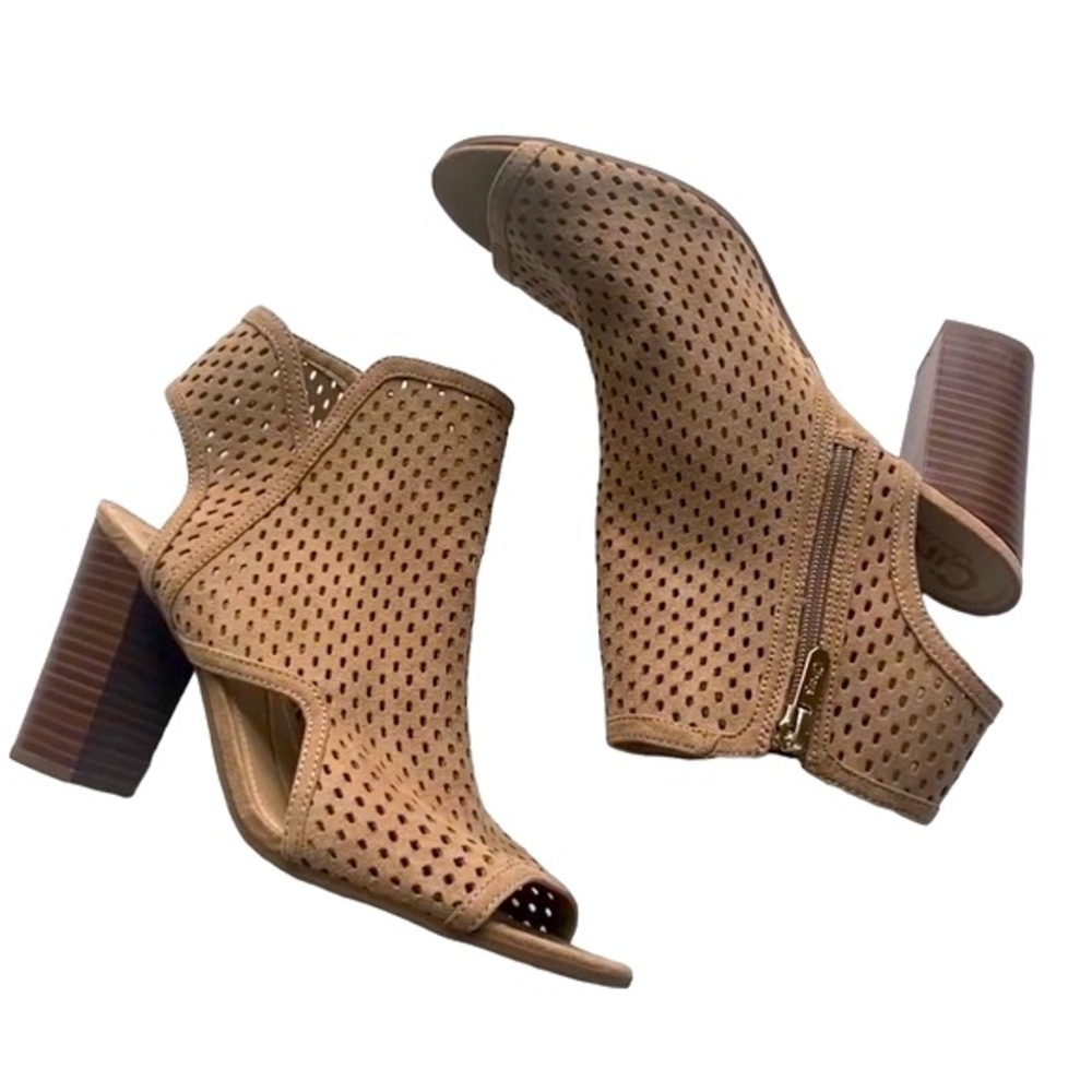 Beige Tan Ankle Booties Cute Peep Toe Comfortable As New Worn Once